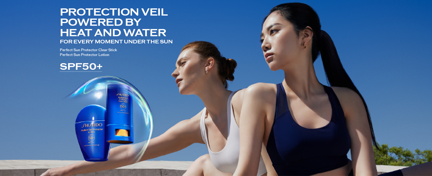 PROTECTION VEIL POWERED BY HEAT AND WATER FOR EVERY MOMENT UNDER THE SUN. Perfect Sun Protector Clear Stick / Perfect Sun Protector Lotion. SPF50+